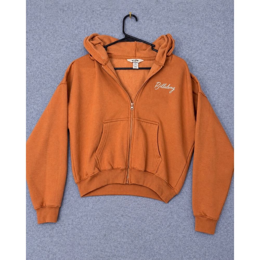 Billabong Zip Hoodie Womens Medium Rust Orange Surf Graphic Fleece Sweatshirt